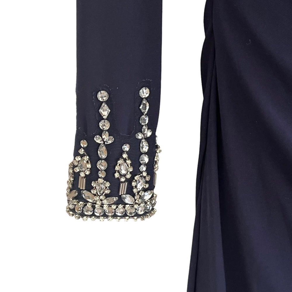 NEW MAC DUGGAL One Shoulder Midnight Blue Long Sleeve Jersey Gown size 4 - Picture 6 of 9